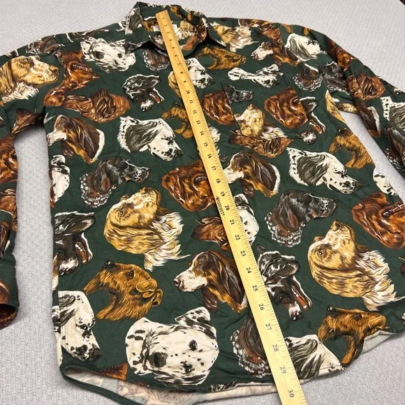 Vtg Banana Republic Shirt Mens S Green Safari Dog All Over Print Retro 90s